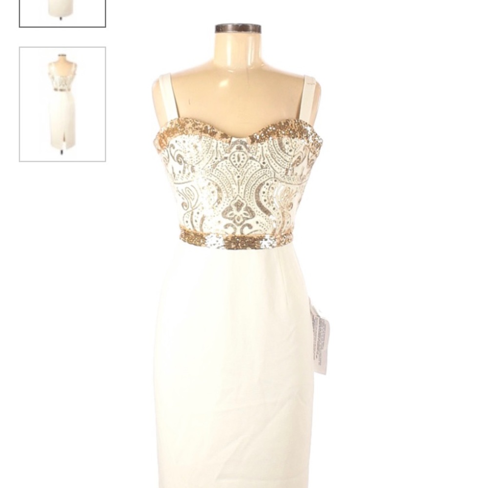 Dress the Population - White Embroidered Midi